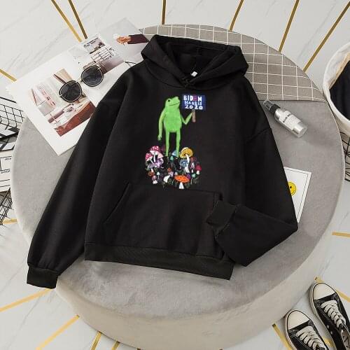 Oversized Women Cute Funny Hoodies Frog Printed Sweatshirt Women Autumn Winter Streetwear Pullovers Thick Warm Hoodie Jumper