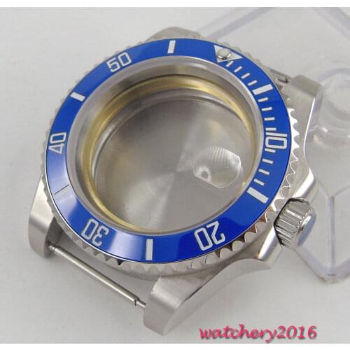 40mm parnis Sapphire Glass Date Blue Ceramic Bezel Top brand Luminous Marks stainless steel Watch Case fit 8215 2836 Movement