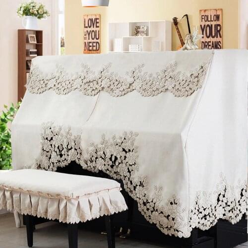 Half and Full Piano Cover with Stool Cover Style Contains Romantic European Leaves Chiffons Lace Dust-Proof Piano Covers