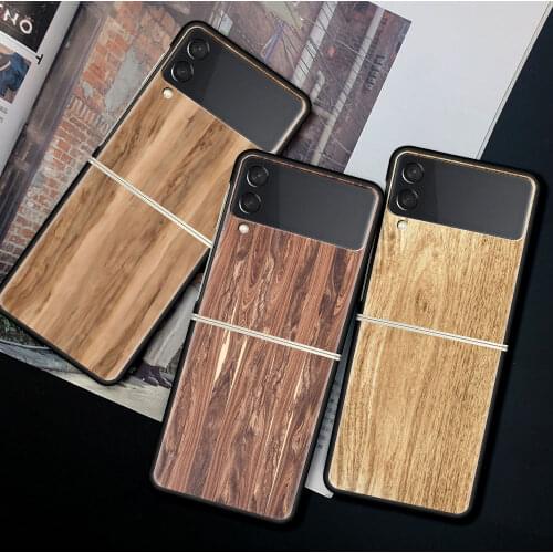 For Samsung Galaxy Z Flip 3 5G Case Luxury Matte Black Hard Phone Cover ZFlip 3 Shockproof Fundas Shell Tree Texture Wood Coque