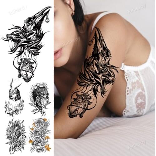 Black Line Sketch Temporary Tattoo Sticker For Women Men Waterproof Fake Tatoo Sleeve Arm Forest Transfer Tatto Body Art Women