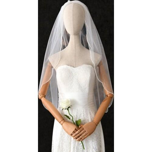 V35 Hot Sale Beautiful Pearl One Layer 90CM Veil Bridal Veils White Ivory Wedding Veil with Pearls Wedding Bride Accessories