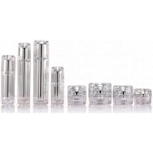 Crystal Square Spray Bottle Face Cream Jar Makeup Tool Acrylic Suit Empty Pump Lotion Bottle 100ml 5pcs/lot Makeup Accessory