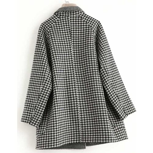 Plaid 200% Wool Coat Tweed Jacket Spring Autumn Double-breasted Houndstooth Coats and Jackets Women Korean 2020 KQN40262