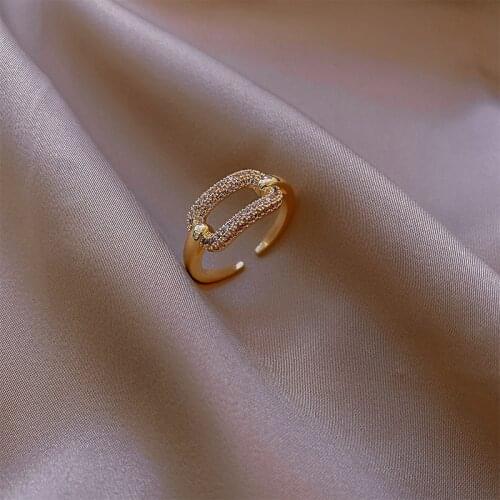 New Gothic Hollow Out Square Metal Gold Zircon Opening Rings For Woman Fashion Shining Jewelry Student Party Luxury Unusual Ring