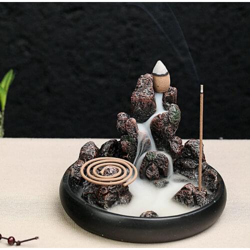 Backflow Incense Cone Burner Incense Stick Coil Holder Rockery Mountain Stream Fragrant Censer Decor