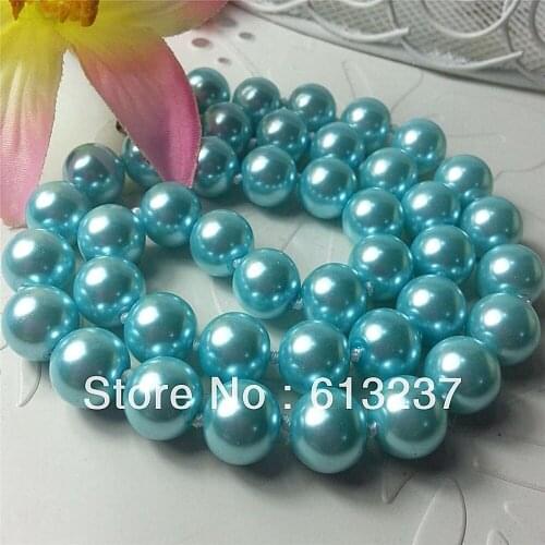 Beautiful 8mm fshion blue color simulated-pearl shell diy jewelry round beads necklace for women making AAA 18" YE0034