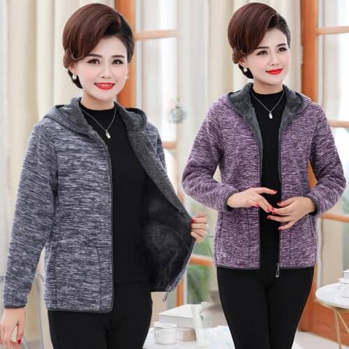 Middle-aged and Elderly Womens Jackets Fleece Thicken Spring Autumn Coat Large Size Casual Hooded Zipper Outwear Sportsuit 5XL