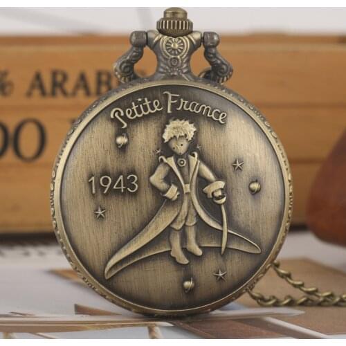 Hot Selling Classic The Little Prince Movie Planet Blue Bronze Vintage Quartz Pocket FOB Watch Popular Gifts for Boys Girls Kids