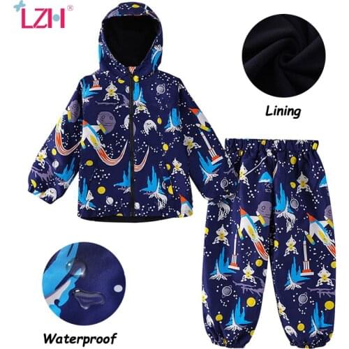 LZH Children Clothing Autumn Winter Kids Boys Clothes Raincoat Waterproof Dinosaur Coat+Pant Outfit Suit For Girls Clothing Sets