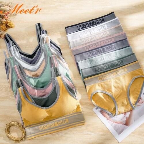 Meet'r Womens Sexy Sports Underwear Set Seamless Girl Comfortable Letter Bra Set Female Fitness Top Active Wear Lingerie Set