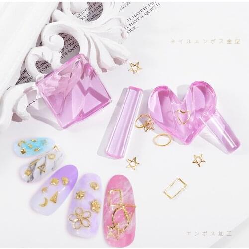 1Set Nail Metal Slice Rivets Studs Curve Shaping Mold RoundSquare Star Heart Acrylic DIY Bend Making Pressed Mold Manicure Tools