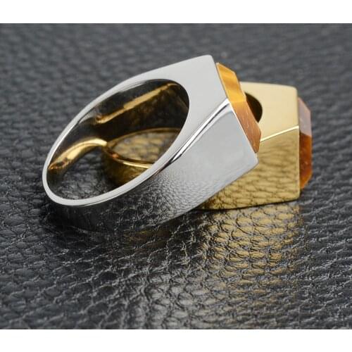 Hot Sale Fashion Stainless Steel Mens Signet Ring WithTiger Eye Stone Male Finger Rings Good Luck Jewelery