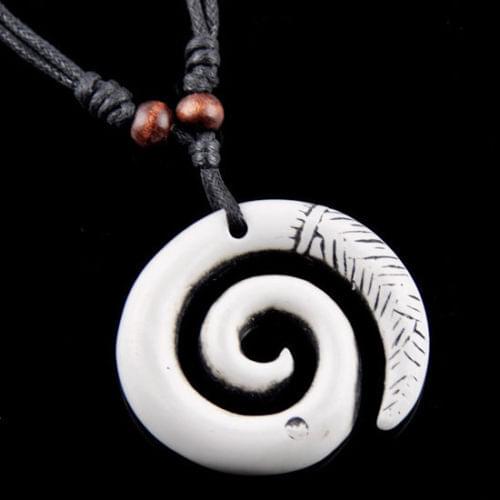 Men Womens Fashion Jewelry Imitation Yak Bone Carved Spiral Hook NZ Maori Koru Pendants Necklaces Gift MN247