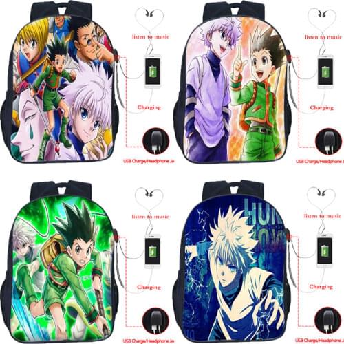 2021 New Hunter X Hunter Anime USB Charging Backpack Killua Baka Print Teenager Boys School Bags Men Travel Bags Laptop Bagpack