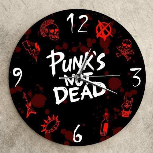 Punk Rock Modern Wall Clock Punks Not Dead Words and Design Elements Decorative Wall Watch Music Band Concert Party Decoration