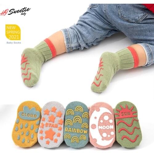 Childrens Socks Solid Striped Spring Boy Rubber Anti Slip Newborn Baby Floor Socks Cotton Infant Socks for Girls