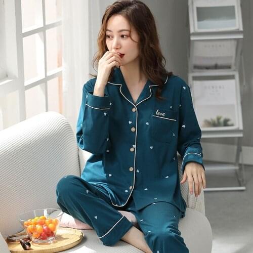 Fdfklak Spring Autumn New 100% Pure Cotton Pajama For Women Full Sleeves Homewear Pijama Mujer Sleepwear 2PCS Pyjama Femme