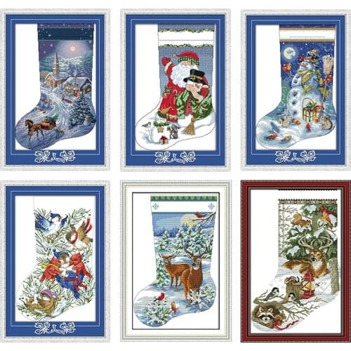 Christmas Christmas Stocking Santa Claus Christmas Snowman Cross Stitch Kit 14CT Print Embroidery Kit Home Decoration Painting