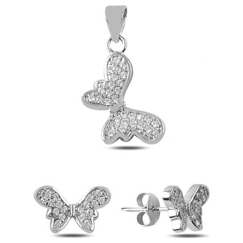 Silverlina Silver Zircon Stone Butterfly Set
