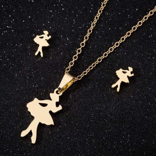Hfarich Cute Ballet Dancer Pendant Necklace Stainless Steel Jewelry for Women and Girls Kids Birthday Gift Nkhosa