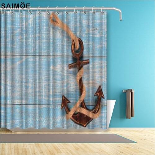 Blue wood pattern Shower Curtain Fly Ship Anchor Waterproof Bathroom Curtain Polyester Fabric Bath Curtain Home Decor Shower Set