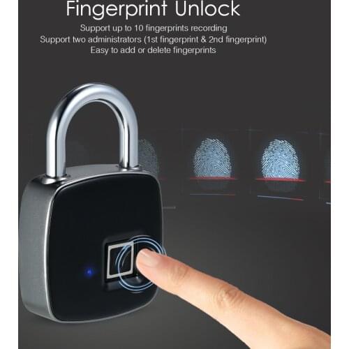 USB Rechargeable Smart Lock Keyless Fingerprint Lock IP65 Waterproof Anti-Theft Security Padlock Door Luggage Case Lock