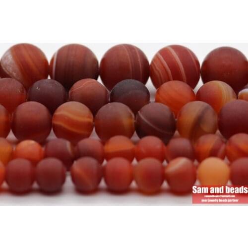 Factory Price Natural Stone Dull Polish Matte Orange Red Stripe Agates Round Loose Beads For Bracelet Necklace Making DMS19