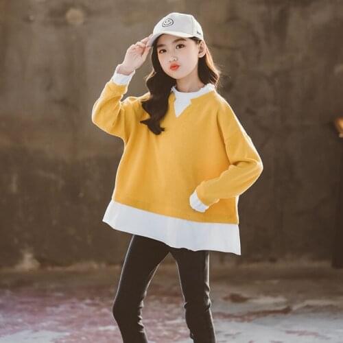 Yellow Spring Autumn Tops Hoodies Girls Sweatshirts Coat Kids Outwear Teenager Children Clothes High Quality