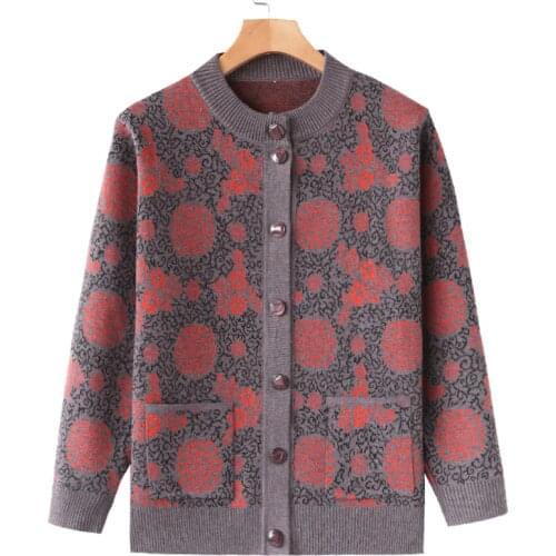 Middle-aged and Elderly Womens Sweaters Spring Autumn Womens Coat Long Sleeve Knitting Cardigan Jacket Grandma Clothing 4XL