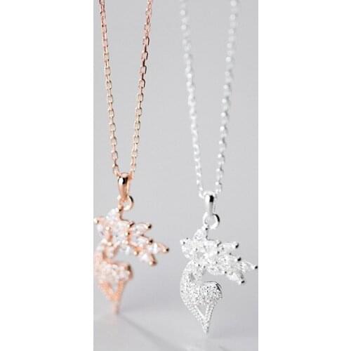 2020 Real 925 Sterling Silver Deer Necklace for Women Elegant Statement Rhinestone Fawn Pendant Necklaces Women Fashion Jewelry
