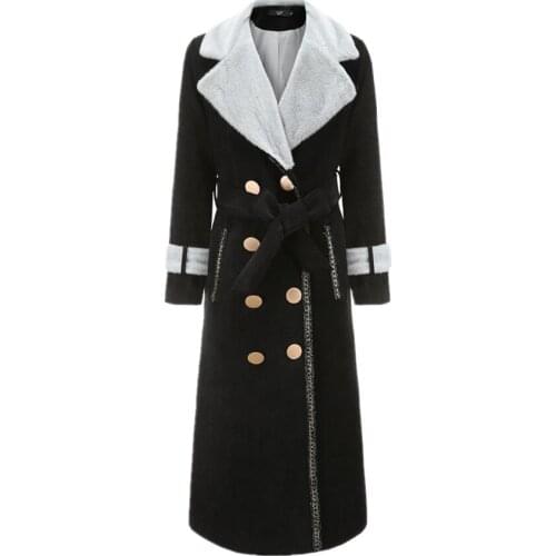 X-long woolen coat women autumn winter double breasted England style slim overcoat