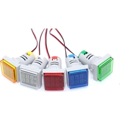 2in1 22MM Square Dual Digital Display Voltage Ampere Current Meter Voltmeter Ammeter LED Signal Gauge AC 50-500V 0-100A