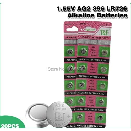 20pcs 1.55V AG2 AG 2 LR726 RW411 Watch Clocks Pilas Cell Coin Battery GP397 L726 SR59 SR59L SR59W SR726 SR726SW V397 Calculators