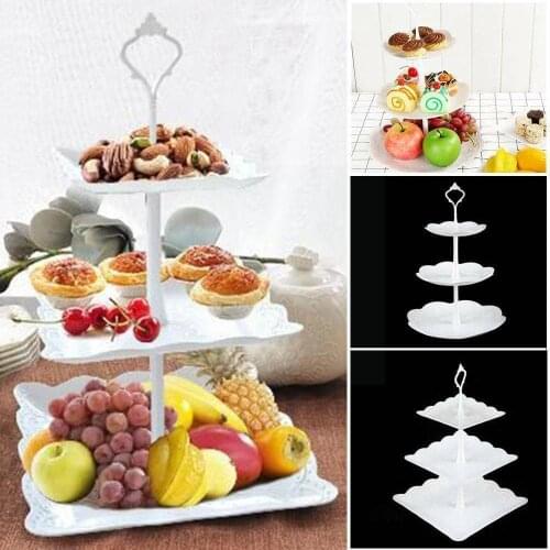 3 Tier Plastic Cake Stand Afternoon Tea Wedding Plates Tray Cake Cake Layer Bakeware Tableware Rack Shop Party Three A7F1