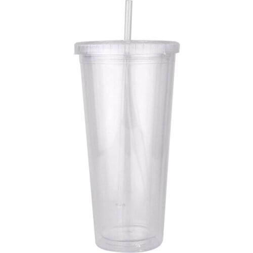 650ml/22oz Straw Cup Double Layer Plastic Cup Coffee Mug Transparent Large Capacity Juice Straw Mug Travel Water Bottles