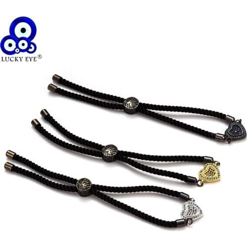 Lucky Eye Heart Bracelet CZ Stone Charms Bracelet For Women Lovers Adjustable Black String Couple Bracelets Jewelry EY5345