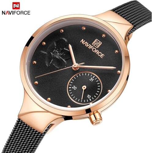 NAVIFORCE Brand Luxury Fashion Elegant Date Ladies Wactehs Stainless Steel Women Watch Female Quartz Wristwatch relogio feminino