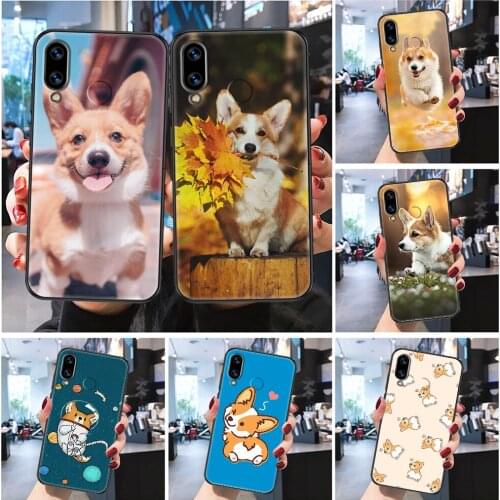 Dog Corgi Cute Cartoon cute Phone case For Huawei P Mate P10 P20 P30 P40 10 20 Smart Z Pro Lite 2019 Frosted black tpu back soft