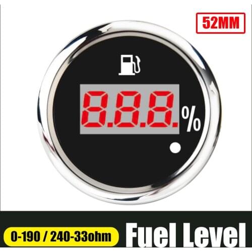 Digital 52mm Fuel Level Gauge fit for 0-190 / 240-33 ohm Boat Car Motor Oil Level Meter With Alarm 9-32V