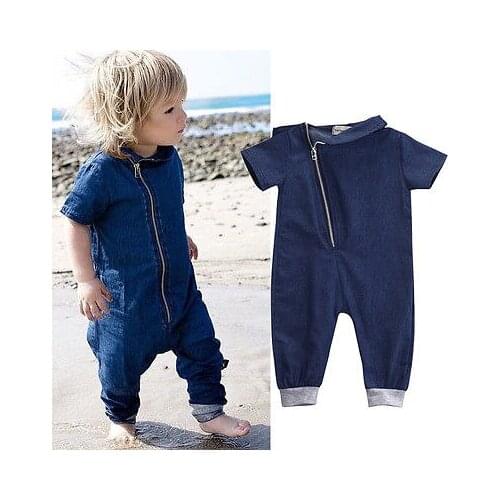 2016 Baby Boys jeans Clothes Denim short sleeve solid Romper Jumpsuit Outfits One pieces