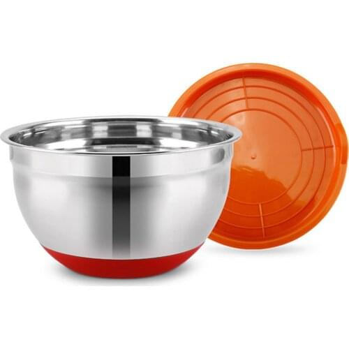 Hot Non-Slip Stainless Steel Bowl with Sealing Cover without Magnetic Thickening Silicone Bottom Salad Pot Baking Egg Kitchen