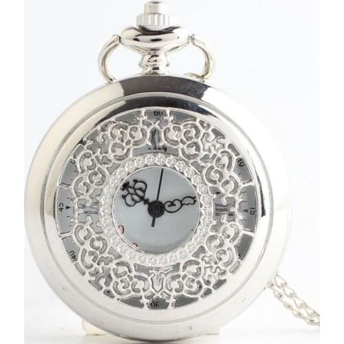 Hot Sell Silver Hollowed Flower Roman Dial Quartz Pocket Watches Christmas Gift Watches Wholesale