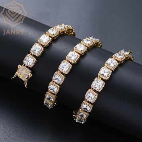JANRYNew 10mm Personality Iced Out Baguette Necklace Miami Cuban Chain Micro Pave Cubic Zirconia Hip Hop Jewelry For Gift