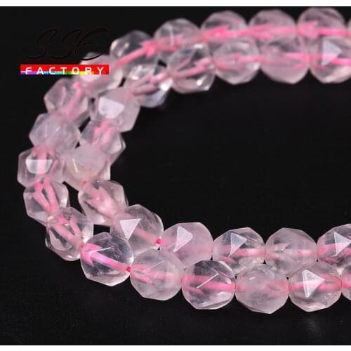 Natural Faceted Pink Quartz Stone Beads Round Loose Spacer Beads For Jewelry Making DIY Bracelets Necklace 15inches 6/8/10/12mm