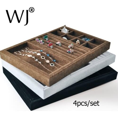 Wholesale 4pcs/set Velvet Stackable Jewelry Showcase Countertop Display Tray Multi Functional Rings Necklace Bracelet Organizer
