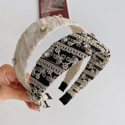 Fashion hair accessories women diamond-encrusted winding headband lace mesh gauze wide-brimmed headband non-slip wild hair band