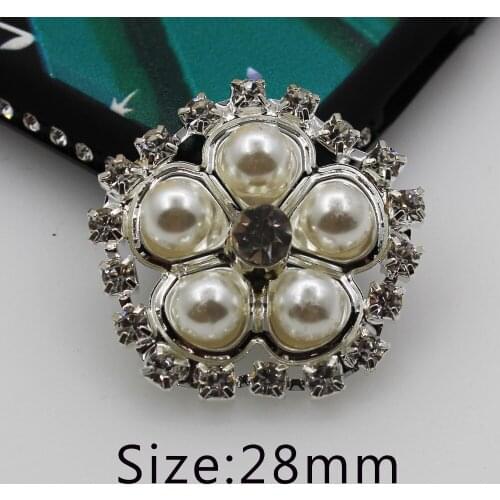 Fashion 10pc 28MM Round rhinestone pearl button decorate metal wedding invitations apply to clothing hair flower scrapbooking