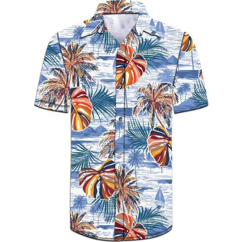 Mens Polyester Camouflaged Short Sleeve Shirt And Shorts Custom Sublimation Coconut Hawaiian Beach Suit