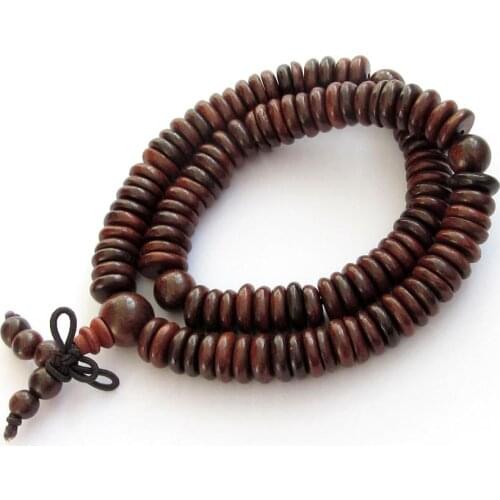 New 9*2mm Natural Dalbergia Wood Spacer Beads Bracelet 108 Rosary Mala Fashion Men Devout Buddhist Prayer Meditation Jewelry
